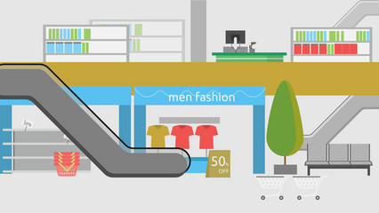 里面的购物商场。存储区中的季节性销售。矢量图